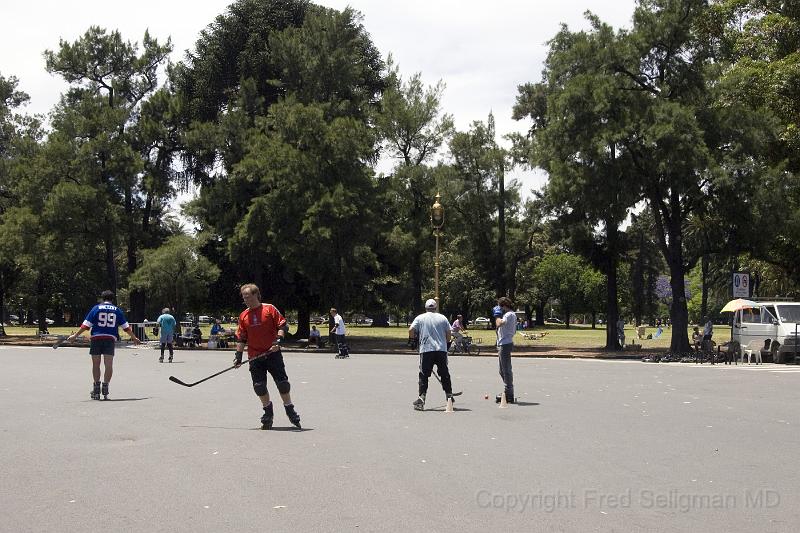 20071201_120225  D2X 4200x2800.jpg - Playing street hockey accross from Rose Gardens, barrio Retiro, Buenos Aires, Argentina